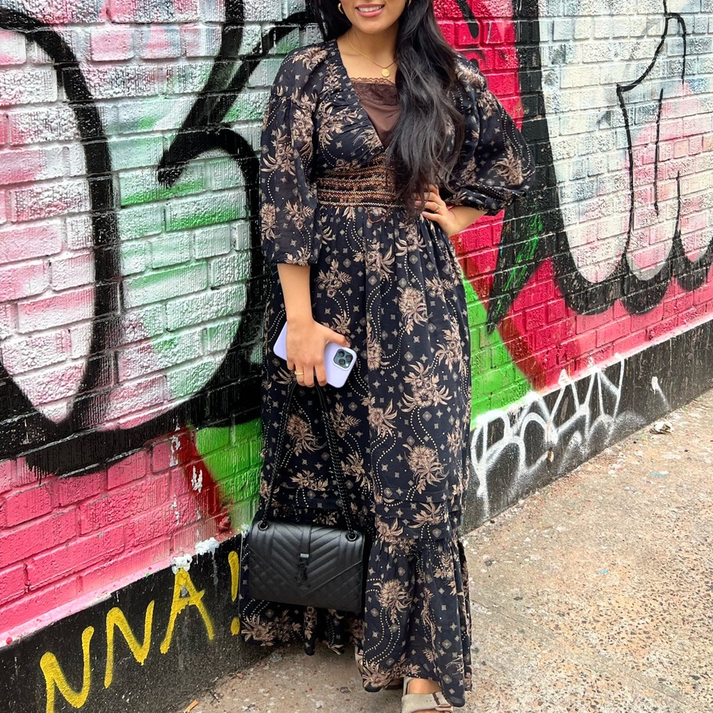 Free People The Golden Hour Maxi Dress Black Combo Size Small